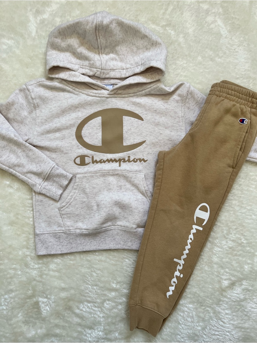 Champion Neutral Hoodie & Brown Jogger Set (Boys 5)